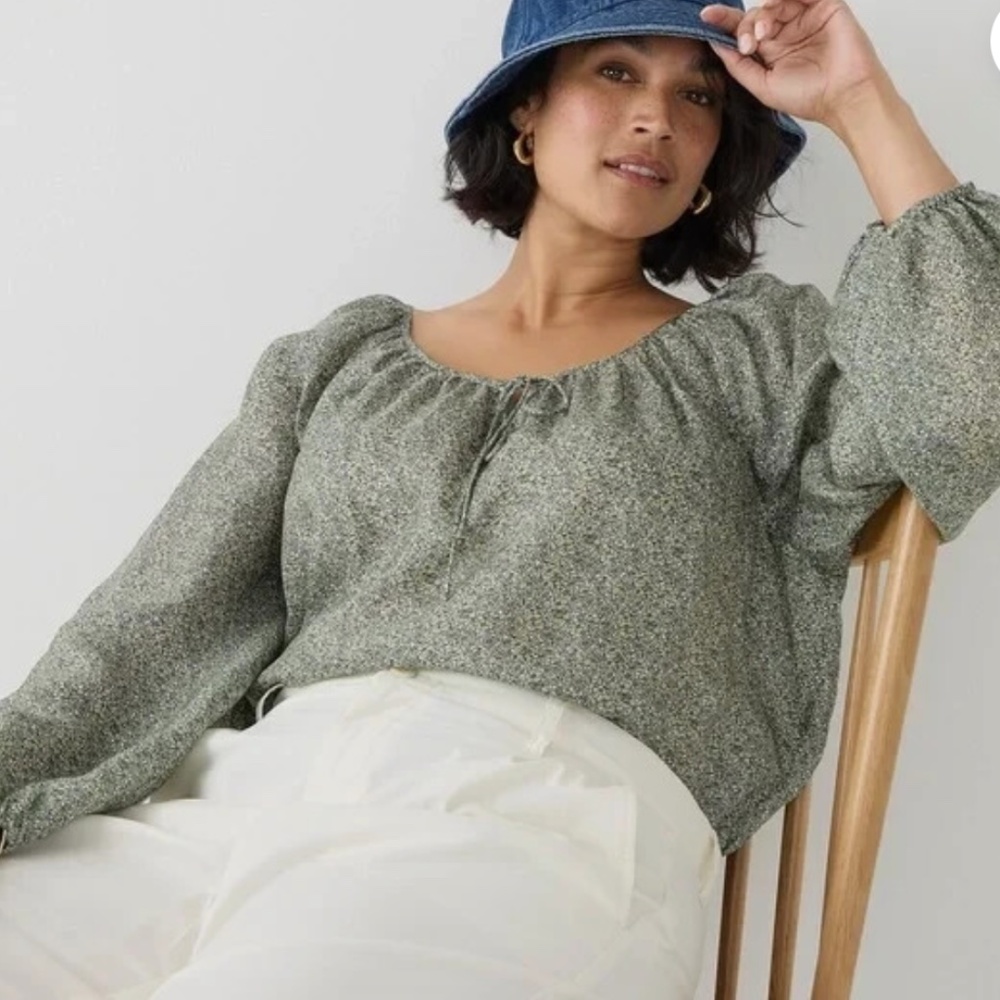 J. Crew Women's Floral Blouse - Green and White